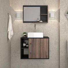 Conjunto para Banheiro Gabinete com Cuba Quadrada Q32 e Espelheira Lau