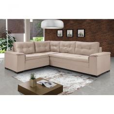 Sofá Viena Canto Suede Plus Confortável Pés Madeira Império Areia 376