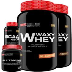 KIT 2x Whey Protein Waxy Whey 2kg + Glutamina 300g + BCAA 4800 120 Cáp