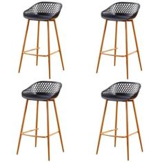 Kit 4 Banquetas Altas Clarice Sidera Rivatti Polipropileno Preto Base 