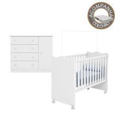 Quarto de Bebê Berço c/ Rodízios Colchão Light e Cômoda Doce Sonho Bra