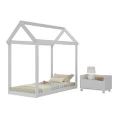 Cama Infantil Montessoriana para Colchão 150x70cm com Mesa de Cabeceira Bambolê Multimóveis Mx4285 Branco