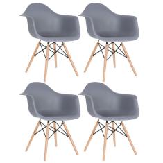 Kit - 4 x cadeiras Charles Eames Eiffel daw com braços - Base de madeira clara - Cinza escuro