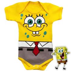Roupa Body Bebê Bob Esponja Fantasia Mesversário para Criança Recém Na