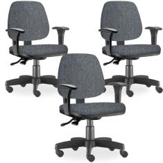 Kit 03 Cadeiras De Escritório Giratória Job Chumbo