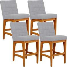 Kit 4 Banquetas Baixa Mila L02 Madeira Tecido Cinza Lyam Decor