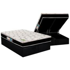 Cama Box Baú Queen: Colchão Ortopédico Luckspuma D33 / Ag65 Aspen Super Firme + Base Black(158X198)