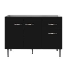 Balcão Para Pia Gabriela 120 Cm 3 Portas Preto Ajl