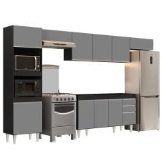 Armário De Cozinha Modulada 5 Peças Cp13 Balcão Preto/cinza - Lumil