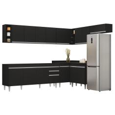 Armário De Cozinha Modulado De Canto 8 Peças Cp25 Balcão Sem Tampo Preto - Lumil