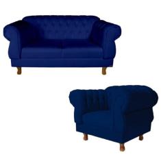 Sofá Namoradeira 2 Lugares Elisabeth Capitonê + 1 Poltrona Eisabeth Su