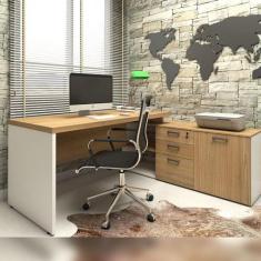 Mesa de Escritório Em L 170cm com Balcão e 3 Gavetas - F5 Office G, Ma