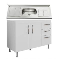 Balcão Gabinete Nathan E Pia Inox 120Cm 2 Portas - Nathy Móveis Branco