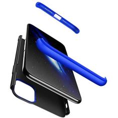 Capa Capinha Anti Impacto 360 Para Apple Iphone 11 com Tela de 6.1" Polegadas Case Acrílica Fosca Acabamento Slim Macio - Danet (Preto com Azul)