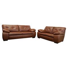 Conjunto Sofá de Couro Marselha 3 e 2 lugares - Conhaque com Brilho