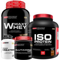Kit Whey Protein Waxy whey 2Kg + Iso protein 2Kg + Creatina 100g + Glutamina 300g - Bodybuilders-Unissex