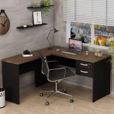 Mesa De Canto em L Para Escritório 140x150cm com Gaveta Nogal
