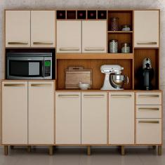 Armário de Cozinha Compacto em Madeira Valdemóveis Petra 11 Portas 2 Gavetas Cinamomo e Off White