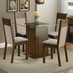 Conjunto Sala de Jantar Madesa Dallas Mesa Tampo de Vidro com 4 Cadeiras - Rustic/Crema/Pérola