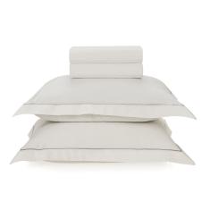 Jogo de Cama Queen Karsten 200 Fios Percal 100% Algodão Deliz Branco/Cinza