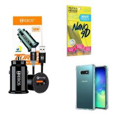 Carregador Veicular + Com Capinha Samsung S10E + Película 9D - Hrebos