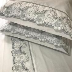 Jogo Lençol Bordado Richilieu Casal 4 Peças Percal 200 Fios - INGRID B