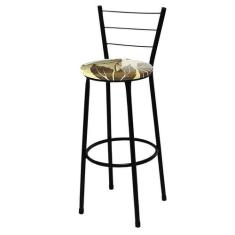 Banqueta Alta Preta com Assento Floral Marrom Fortmix