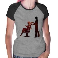 Baby Look Raglan Cabeleireiro - Foca na Moda, Cinza, Preto, GG