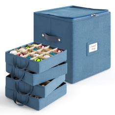 Hearth & Harbor Caixa de armazenamento de enfeites de Natal com 4 divisórias internas de bandeja – Recipiente de armazenamento de ornamentos não tecido para 64 enfeites ou decorações de férias