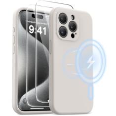 AOTESIER Capa magnética para iPhone 15 Pro, [compatível com Magsafe] [Silicone de grau alimentício] Capa de celular atualizada para câmera e proteção de tela com [2 protetores de tela], 15,5 cm, pedra