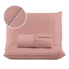 Jogo de Lençol 03 Peças 400 Fios Cama Queen Micropercal Ponto Palito -