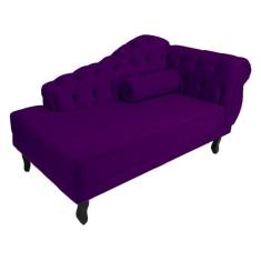 Recamier Decorativo Divã Larissa Lado Esquerdo Suede Roxo Pés Madeira 