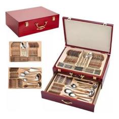 Faqueiro Inox 84 Peças Detalhe Dourado Luxo - Sa, Songle, Nakazaki Ou 