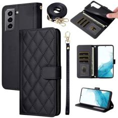 Furiet Capa carteira para Samsung Galaxy S21 5G 6,2 polegadas com alça de pulso, alça de ombro, vários compartimentos para cartões, bolsa fólio, acessórios de couro PU, capa de celular para S 21 21S