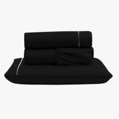 Jogo De Lençol Peletizado 400 Fios Solteiro 3 Peças Casa - Hotel - Pousada Barato - Preto