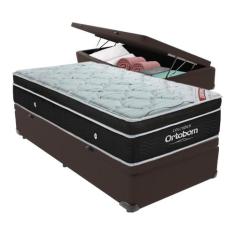 Cama+ Box com Bau Ortobom Colchão Solteiro com Molas Ensacadas, Marrom