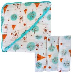 Kit 1 Toalha de Banho Bebê Soft C/Capuz De Fralda 3 camadas + 3 Fralda