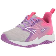 New Balance Unissex infantil Rave Run V2 com cadarço, Verão nevoeiro/roxo místico/rosa-alto, 21