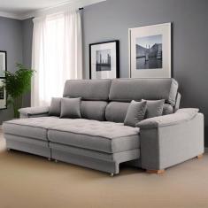 Sofá 3 Lugares Retrátil e Reclinável Raul Linho Cinza - Mobly