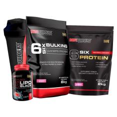 SUPER KIT 6 Six Bulking 6kg + 6 Six Whey Protein 2kg + 6 Six Lipo Black 120 caps + Coq - BB-Unissex