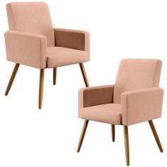 Kit 02 Poltronas Decorativas Para Sala Estar e Recepção Maria W01 Pés Palito Linho Rosê - Lyam Decor