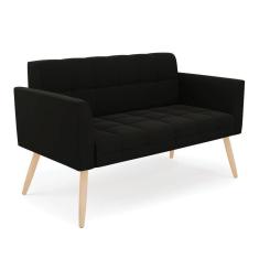 Sofá Namoradeira Elisa Suede Preto Pés Palito Natural - D`rossi