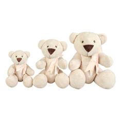 Kit Pelúcias - 3 Ursos - Ursinho Petuti Artic com Lacinho Salmão - Anjos Baby