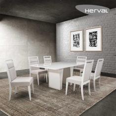 Mesa de Jantar 6 Cadeiras Herval Denver, Off White/Gelo, 180x100 cm