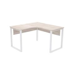 Mesa de Escritório em L Pé Tubular PE25 em MDP 125 x 125 x 60 cm Nogueira CasaBlanca e Base Branca