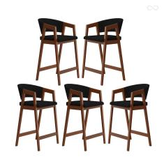 Kit 5 Banquetas Alta com Encosto Ravena Madeira Maciça Maciça Pinhão Suede Preto CCS