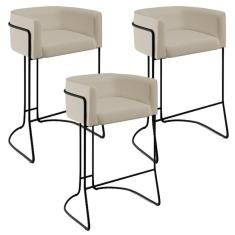 Kit 03 Banquetas Fixa Preto Corano Bege C-26