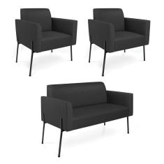 Sofá Namoradeira E 2 Poltronas Pé De Ferro Preto Marisa Corino Preto D03 - D`rossi