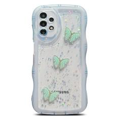 SUYACS Capa para celular Samsung Galaxy A12 fofa Kawaii com glitter encaracolado em forma de moldura borboleta 3D transparente para mulheres capa protetora à prova de choque de silicone macio para