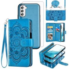 Asuwish Capa de celular para Samsung Galaxy S22 5G carteira com zíper destacável com protetor de tela de vidro temperado alça transversal flor compartimento para cartão S 22 22S 4G G5 15.5 cm mulheres